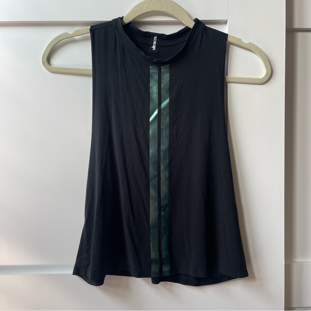 Ultracentral Black Sleeveless Top with Green Stripe